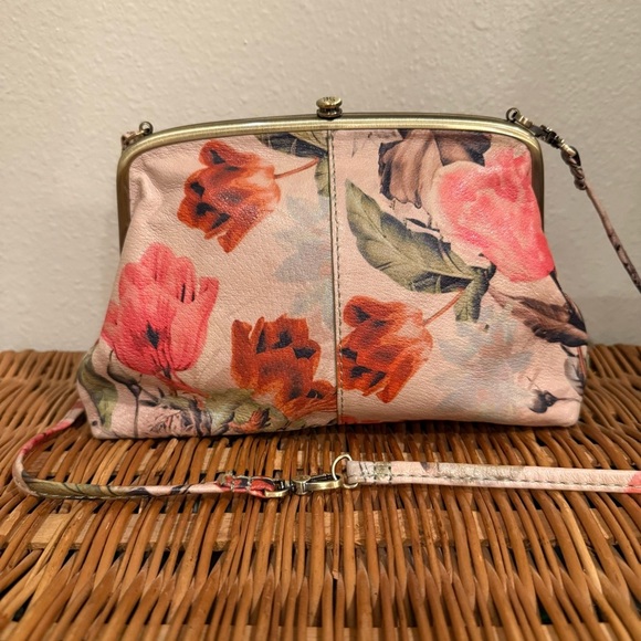 HOBO Lana Convertible Kiss Lock Crossbody Leather Botanical Floral Small Purse - Picture 1 of 12